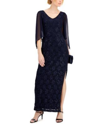 Sheer-Sleeve Lace Gown