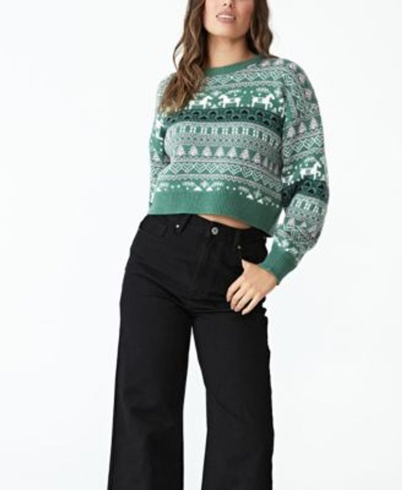 Women's Holiday Intarsia Crew Pullover Sweater