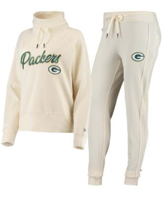 Women's Cream Green Bay Packers Zoey Raglan Pullover Sweatshirt & Pants Tri-Blend Lounge Set
