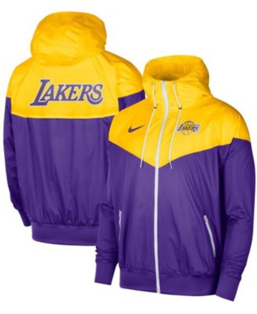 Men's Mitchell & Ness Purple/Gold Los Angeles Lakers Hardwood Classics  Highlight Reel Windbreaker Half-Zip Hoodie Jacket