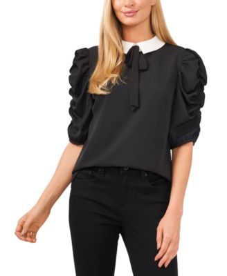 Ruched Puff-Sleeve Blouse
