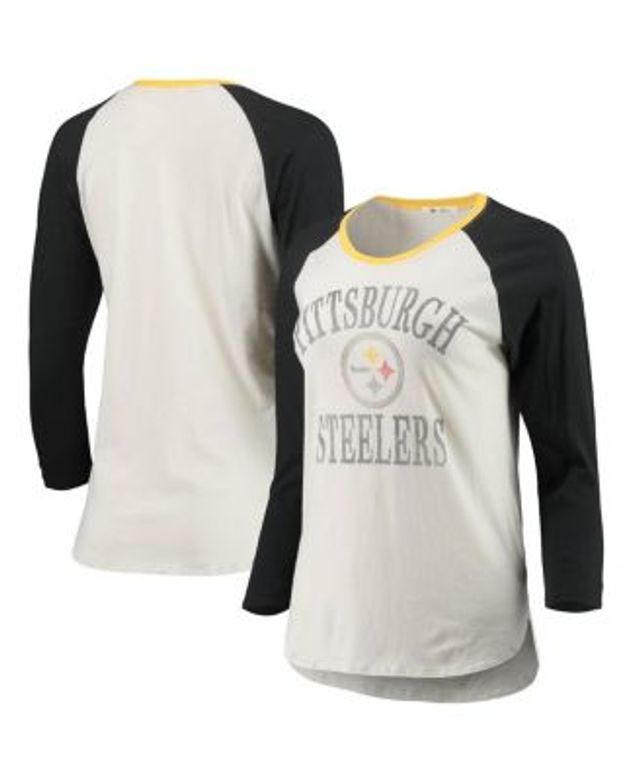 G-III 4Her by Carl Banks Women's White and Black Pittsburgh Steelers First  Team Three-Quarter Sleeve Mesh T-shirt