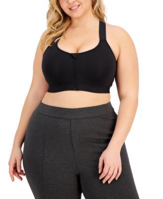 Plus High-Impact Zip-Front Sports Bra, Created for Macy's