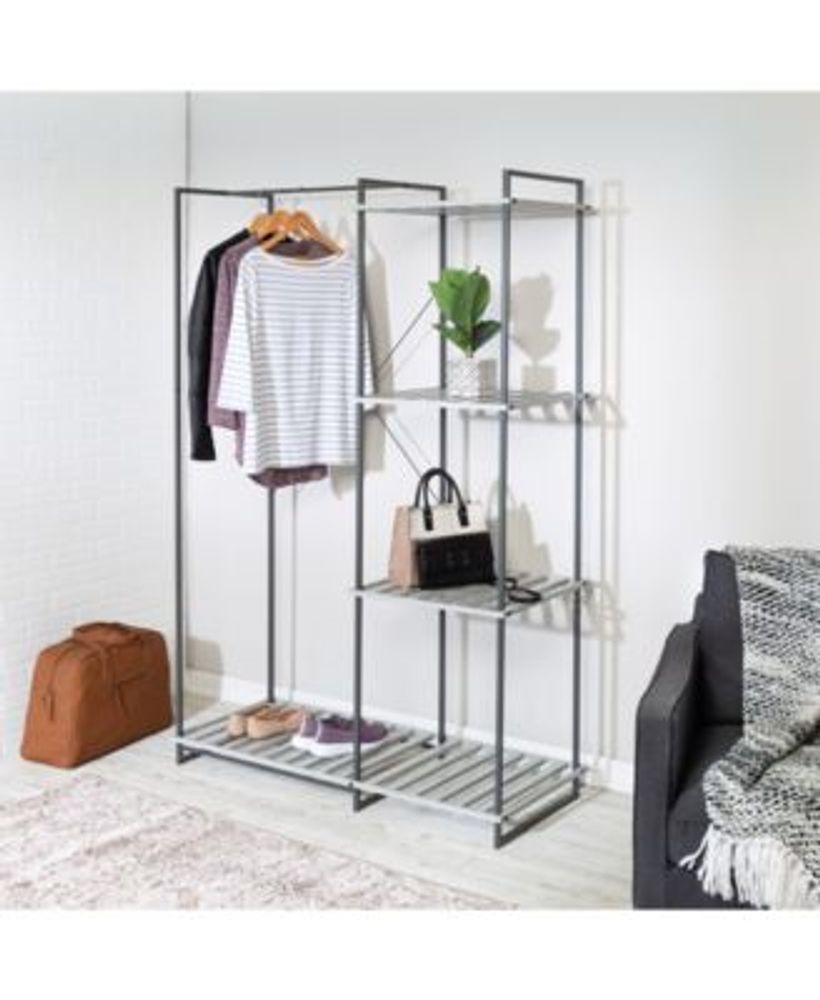 Honey Can Do Freestanding Closet with Rack and Shelves Matte White