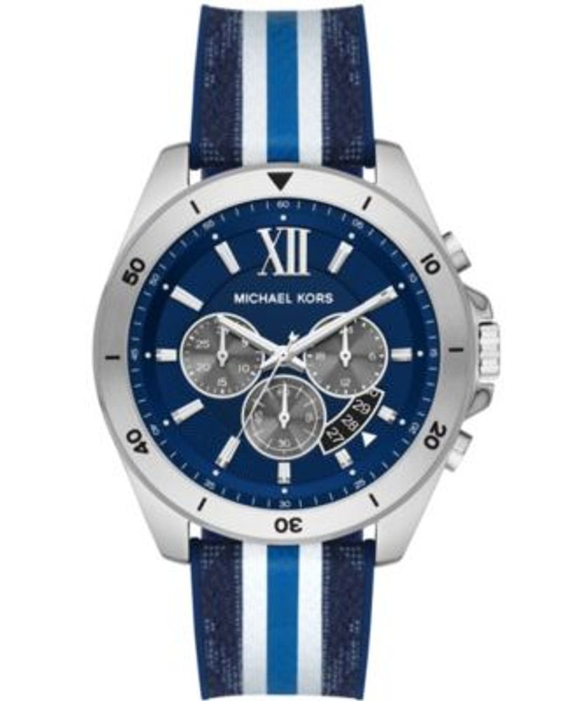 Michael Kors Men's Brecken Chronograph Blue and White Polyvinyl Chloride  Strap Watch 45mm | Plaza Las Americas