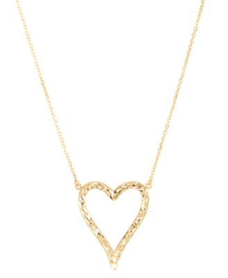 Textured Open Heart Pendant Necklace in 10k Gold, 16" + 2" extender