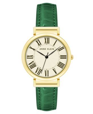 Women's Watch in Green Vegan Leather with Gold-Tone Lugs, 38mm