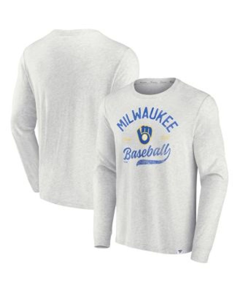 Men's Fanatics Branded Oatmeal/Royal Milwaukee Brewers True Classics Better Believe Raglan Henley 3/4-Sleeve T-Shirt