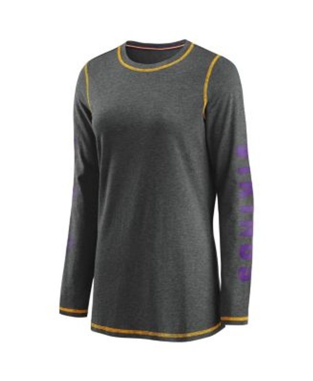 Women's WEAR By Erin Andrews Black Minnesota Vikings Sporty Sleeve Stripe  Tri-Blend T-Shirt