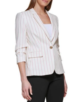 Petite Striped One-Button Blazer
