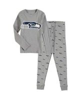 Seattle Seahawks Youth Logo Allover Print Long Sleeve T-Shirt & Pants  Holiday Pajamas Sleep Set - Navy