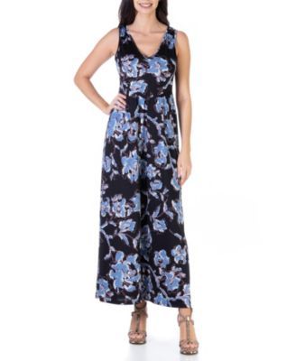 Women's Floral Sleeveless Pleated Maxi Dress with Pockets