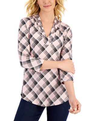 Petite Plaid 3/4-Sleeve Top, Created for Macy's