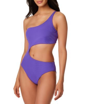 Micro Rib One-Shoulder Cutout One-Piece Swimsuit, Created for Macy's