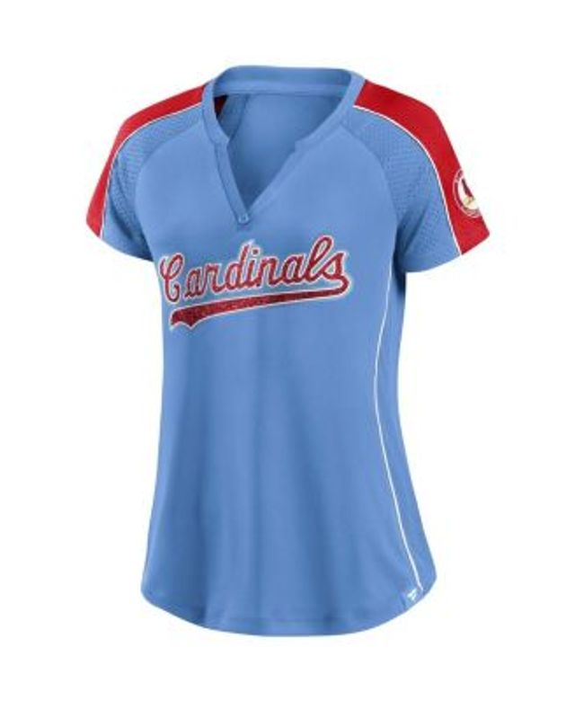 St. Louis Cardinals Fanatics Branded Women's Light Blue/Red True Classic  League Diva Pinstripe Raglan V-Neck T-Shirt