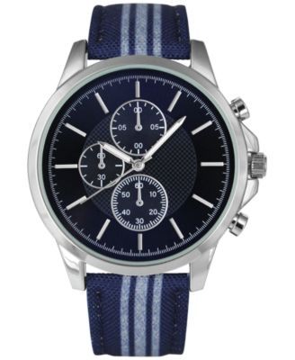 Men's Blue & White Striped Denim Strap Watch 42mm, Created for Macy's