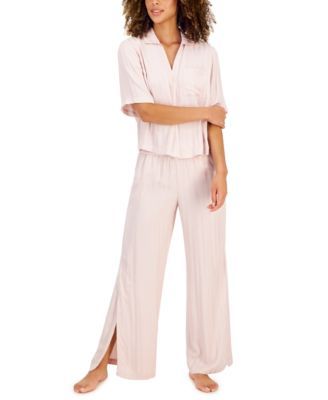 Cropped Shirt & Wide-Leg Pants Pajama Set
