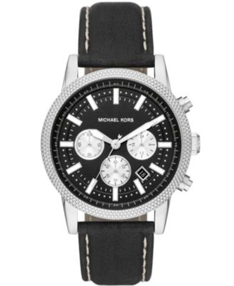 Michael Kors Men's Hutton Chronograph Black Leather Strap Watch 43mm |  Fairlane Town Center
