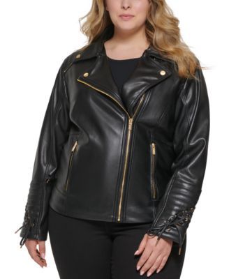Women's Plus Faux-Leather Asymmetric Moto Coat