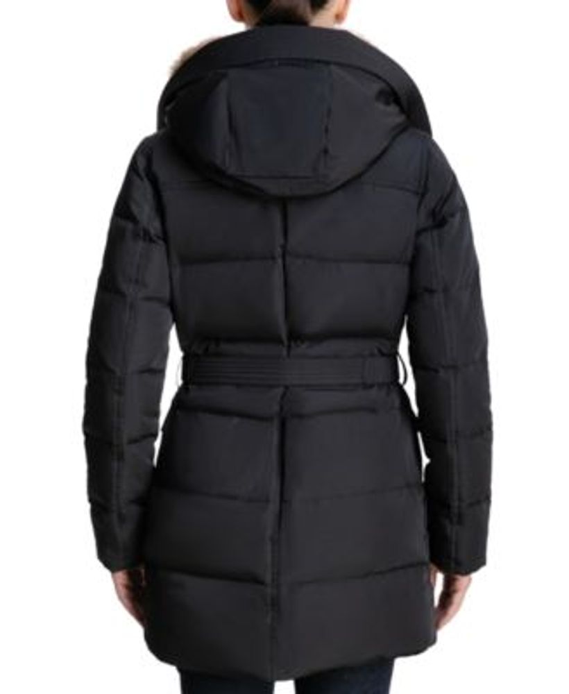 Women's Faux-Fur-Collar Hooded Down Puffer Coat, Created for Macy's