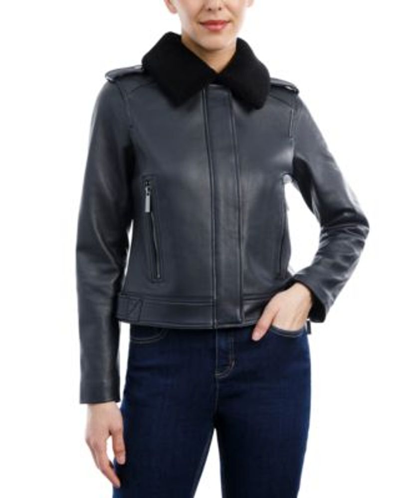 Michael Kors Women's Fleece-Collar Leather Coat, Created for Macy's |  Montebello Town Center