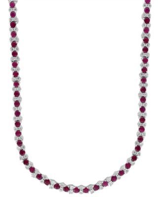 EFFY® Ruby (9-7/8 ct. t.w.) & Diamond (7/8 ct. t.w.) 18" Collar Necklace in Sterling Silver