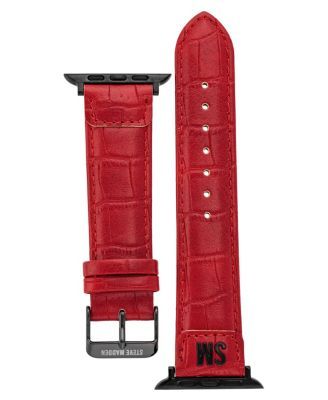 Women's Red Crocodile Pattern Faux Leather Apple Watch Strap with Black Lugs, 42mm, 44mm, 45mm