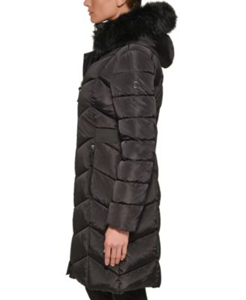 Calvin Klein Women's Faux-Fur-Trim-Hooded Puffer Coat, Created for Macy's