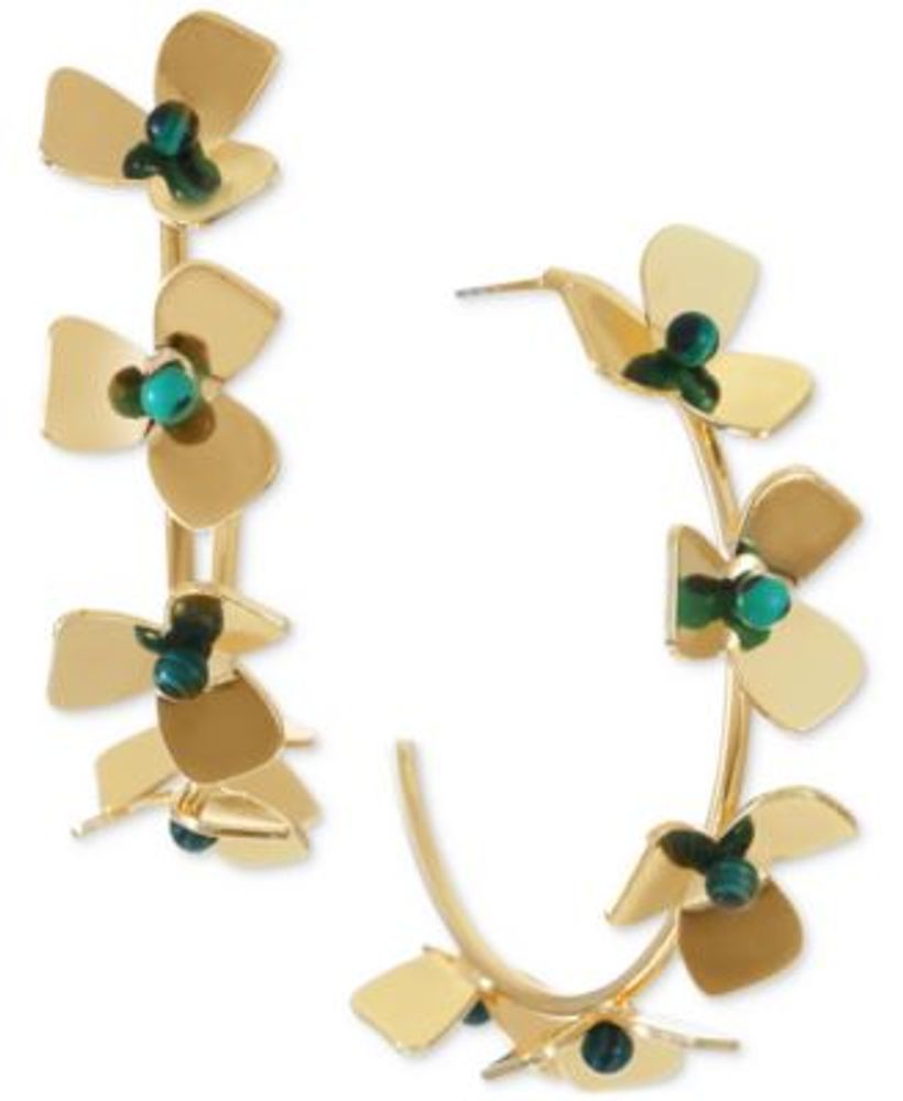 Gold-Tone Stone Flower C-Hoop Earrings, Created for Macy's
