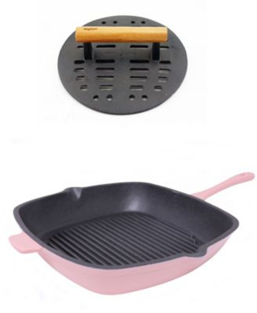 Neo Cast Iron 11" Grill Pan with Slotted Steak Press, Set of 2