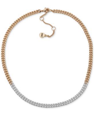 Two-Tone Curb Chain Collar Necklace, 16" + 3" extender