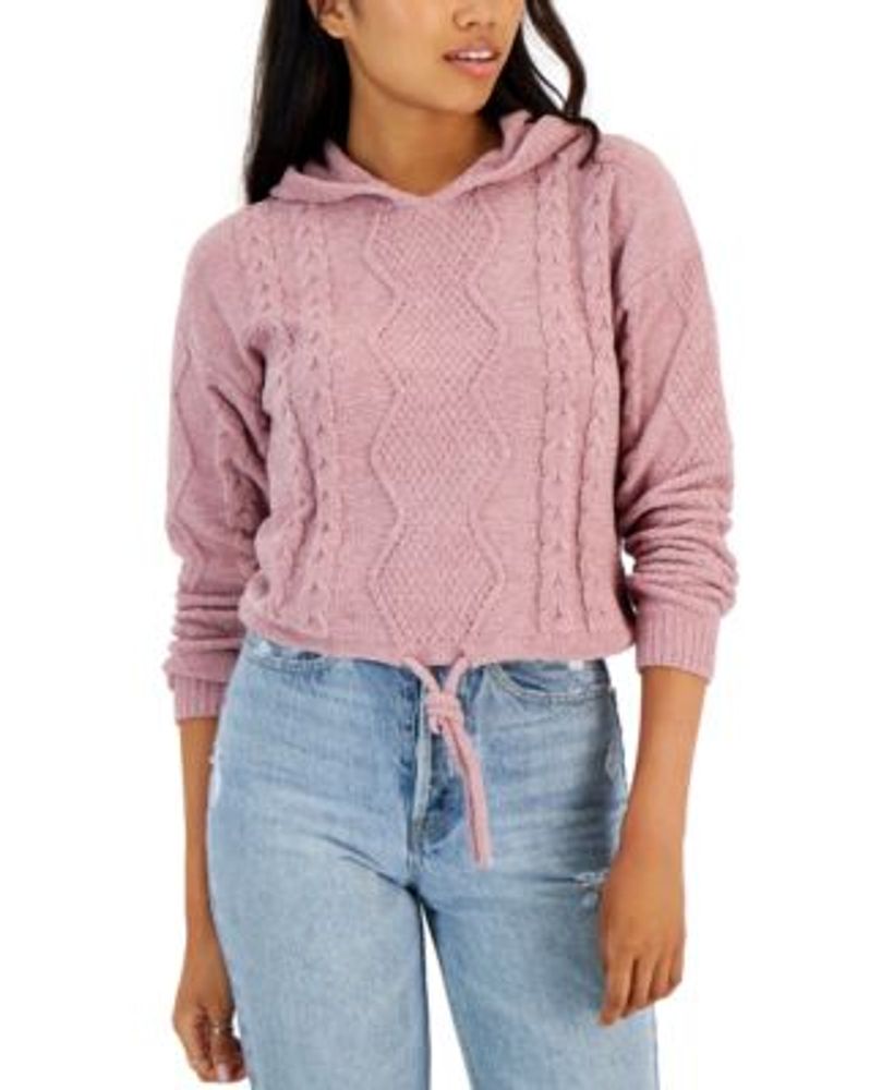 Juniors' Cable-Knit Hoodie Sweater
