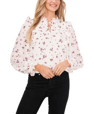 Women's Long Sleeve Blouse with Eyelet Trim