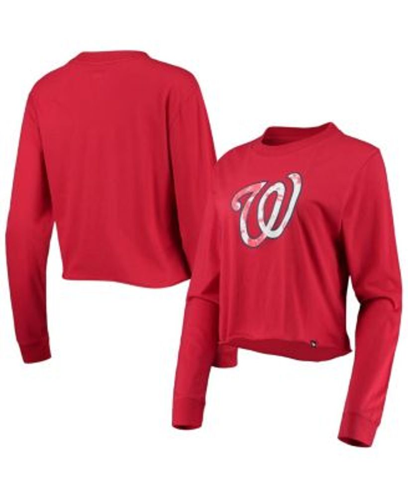 New Era Women's Red Washington Nationals Baby Jersey Cropped Long Sleeve T- shirt