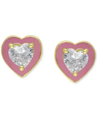 Cubic Zirconia Pink Enamel Heart Stud Earrings, Created for Macy's