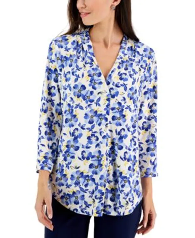 Charter Club Petite Cotton Berry Print 3/4-Sleeve Top,, 42% OFF