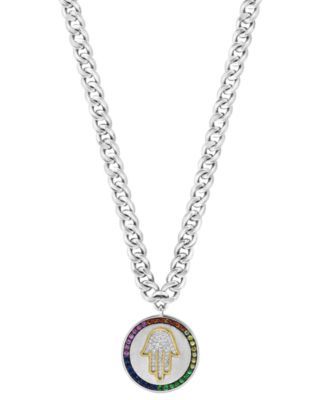 EFFY® Multi-Gemstone (1/2 ct. t.w.) & Diamond (1/6 ct. t.w.) 18" Pendant Necklace in Sterling Silver & 14k Gold-Plate