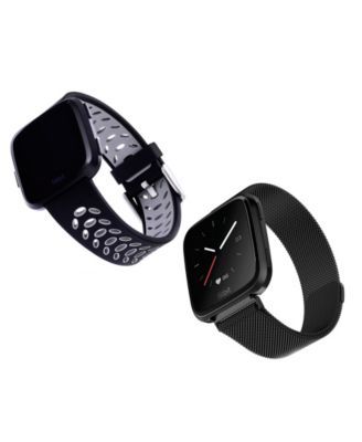  Black Stainless Steel Mesh Band, Black and Gray Premium Sport Silicone Band Set, 2 Piece Compatible with the Fitbit Versa and Fitbit Versa 2