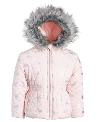Toddler & Little Girls Foil-Print Quilted Puffer Coat