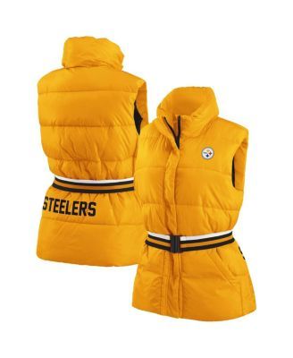 Women's Gold Pittsburgh Steelers Full-Zip Puffer Vest with Belt