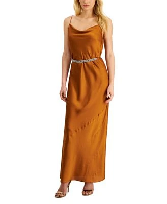 Women's Belted Maxi Slip Dress