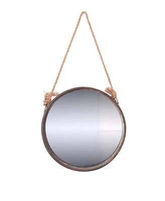 Galvanized Framed Round Wall Mirror with Rope