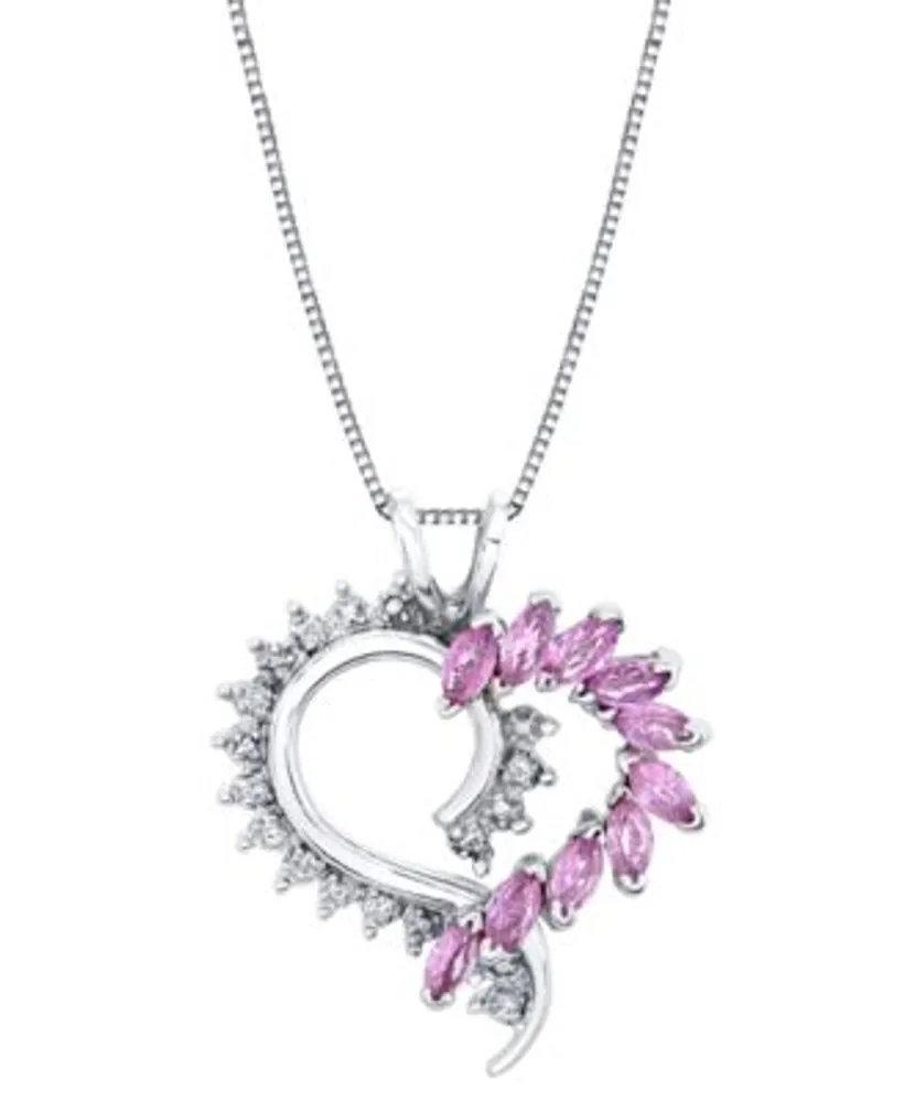 Sterling Silver & Pink Sapphire Heart Pendant Necklace