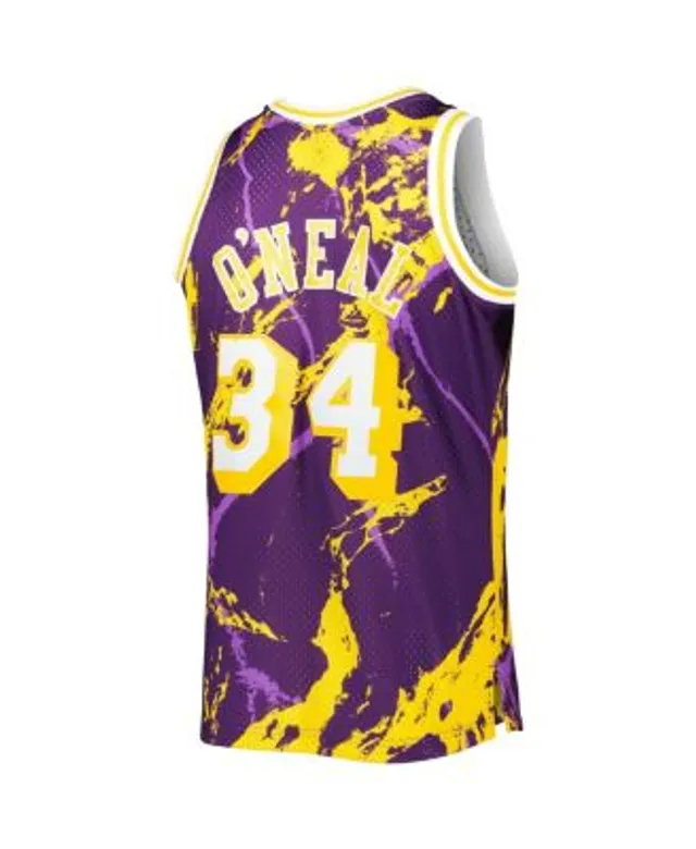 Men's Mitchell & Ness Shaquille O'Neal Purple Los Angeles Lakers 1996/97 Hardwood Classics Marble Swingman Jersey Size: Small