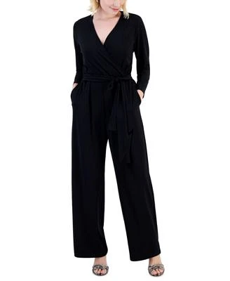 Petite Surplice Tie-Waist Wide-Leg Jumpsuit, Created for Macy's