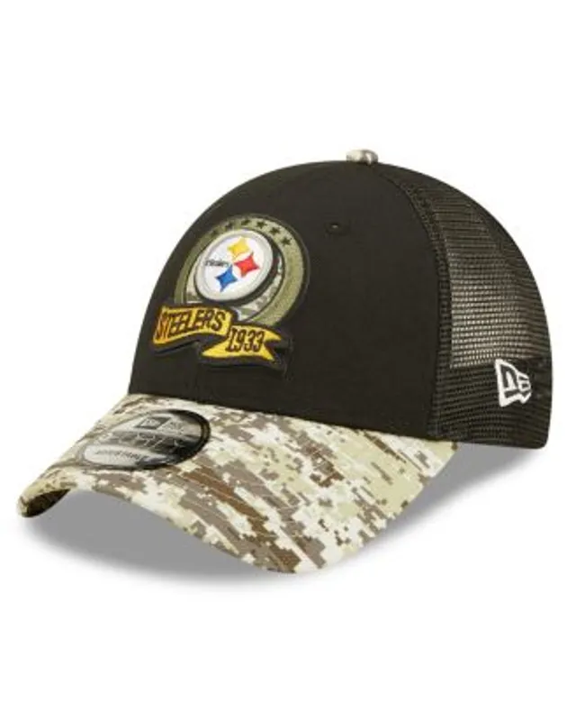 New Era Men's Black, Camo Pittsburgh Steelers 2022 Salute To Service 9FORTY  Snapback Trucker Hat