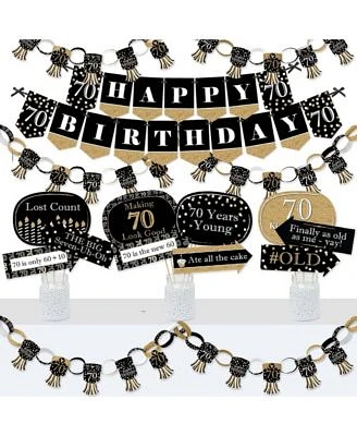 Adult 70th Birthday - Gold - Banner and Photo Booth Decorations - Birthday Party Supplies Kit - Doterrific Bundle