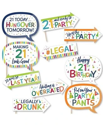 Funny 21st Birthday - Cheerful Birthday - Colorful Photo Booth Props Kit - 10 Pc