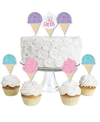 Scoop Up the Fun - Ice Cream - Dessert Cupcake Toppers - Clear Treat Picks 24 Ct