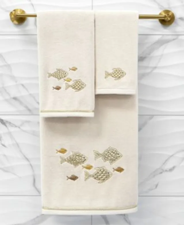 Linum Home Textiles Embroidered Guest Hand Towel, Set of 2,White/Gold